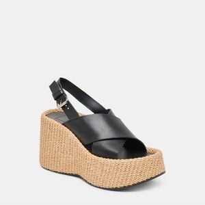 Dolce Vita Skylar Black Wedge Sandals with Tan Sole